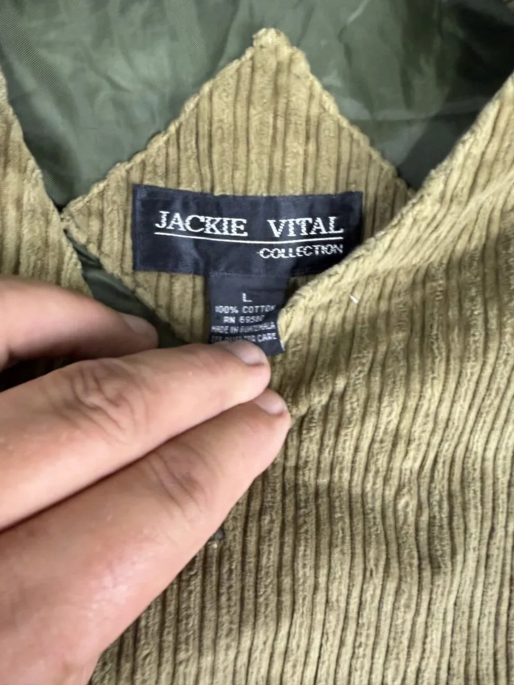 Jackie Vital Mens  Green Corduroy Button Front Vest Size L